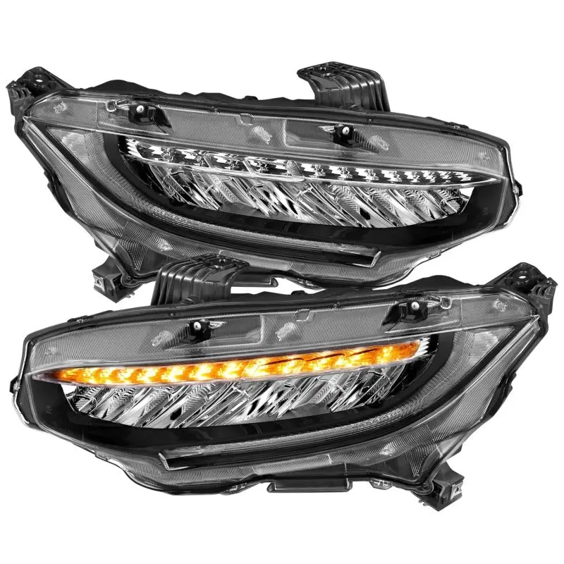 Anzo 16-17 Honda Civic Projector Headlights Plank Style Black W/Amber/Sequential Turn Signal 1