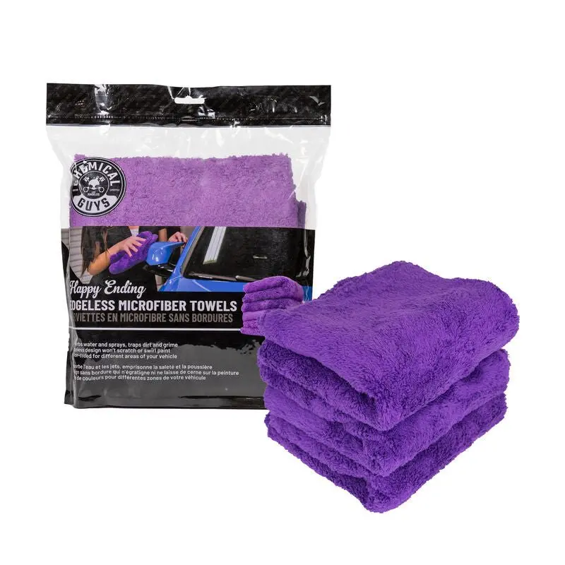 Chemical Guys Happy Ending Ultra Edgeless Microfiber Towel - 16In X 16In - Purple - 3 Pack 1