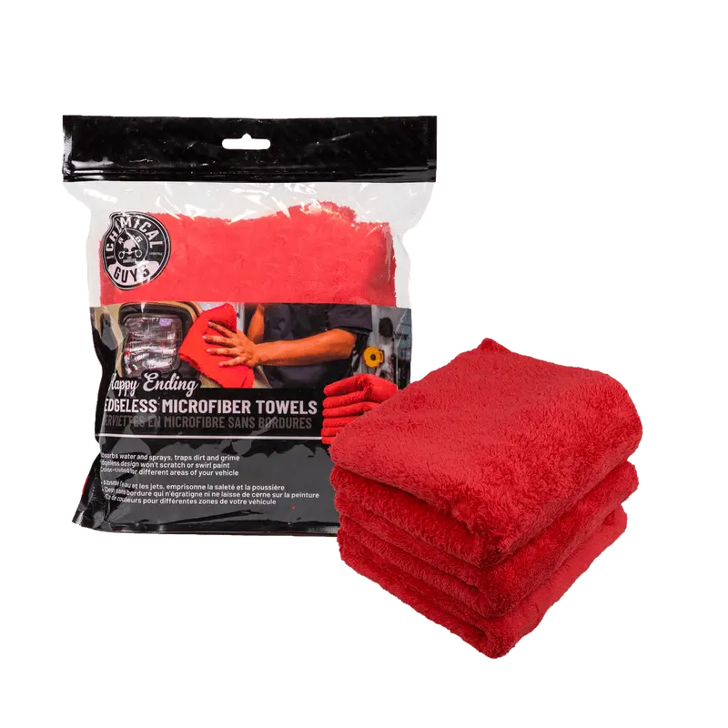 Chemical Guys Happy Ending Ultra Edgeless Microfiber Towel - 16In X 16In - Red - 3 Pack 1