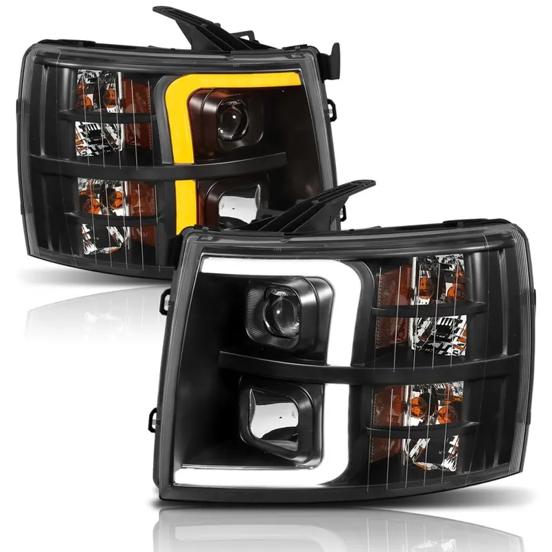 Chevy Silverado 1500/2500/3500 07-13/1500 Hybrid 09-13 Projector Plank Style Switchback H.L Black /Amber 1