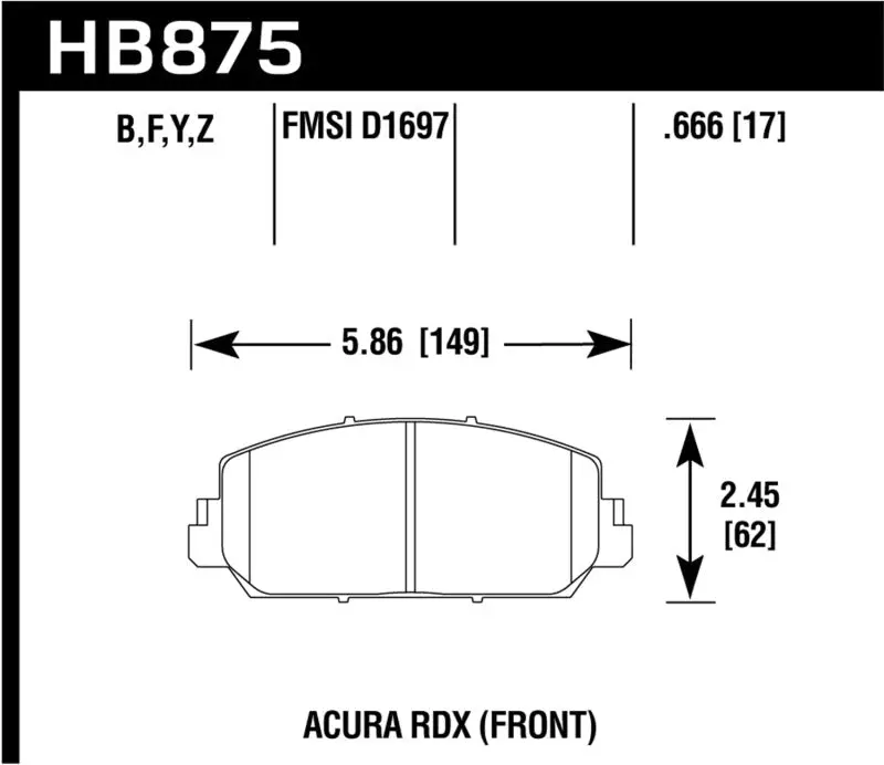 Hawk 14-17 Acura Rdx/Rlx Performance Ceramic Street Front Brake Pads 1