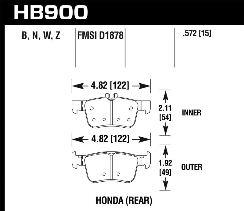 Hawk 16-17 Honda Civic Performance Ceramic Street Rear Brake Pads 1