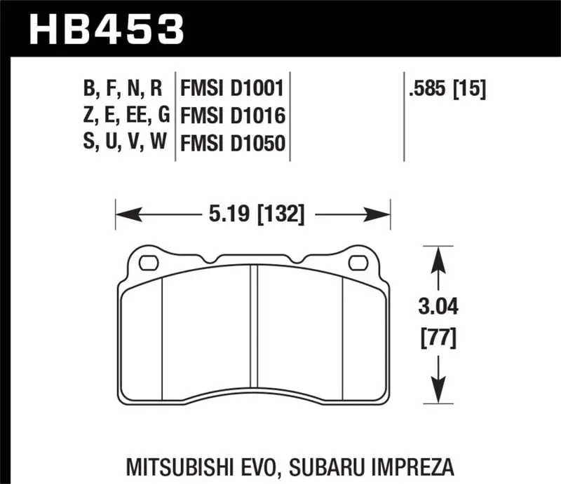 Hawk Dtc-80 04-15 Subaru Impreza Wrx/Sti, 02-06/08-14 Mitsubishi Lancer Evo Front Brake Pads 1