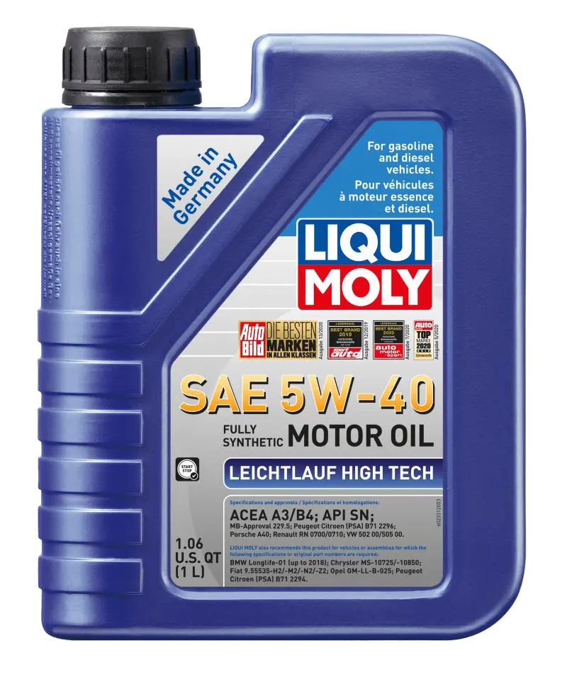 Liqui Moly 1L Leichtlauf (Low Friction) High Tech Motor Oil 5W40 - Case Of 6 1