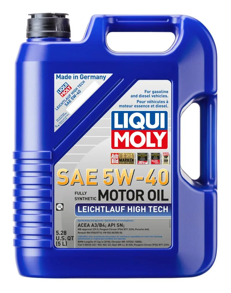 Liqui Moly 5L Leichtlauf (Low Friction) High Tech Motor Oil 5W40 - Case Of 4 1