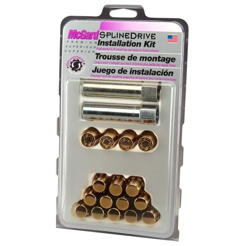 Mcgard Splinedrive Tuner 4 Lug Install Kit W/Locks & Tool (Cone) M12x1.5 / 13/16 Hex - Gold (Cs) 1