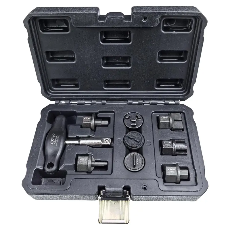 Oil Drain Plug Removal Kit 9Pc T-Handle + 8 Adapters For Gm Ford Vw Audi Bmw Mercedes Chrysler Lincoln Alt 1