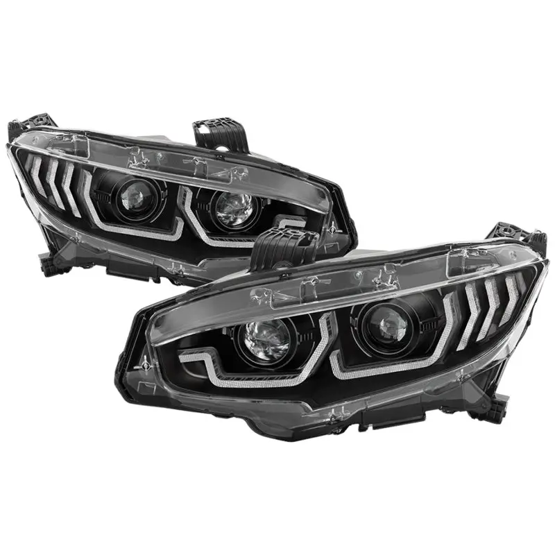 Spyder 16-18 Honda Civic 4Dr W/Led Seq Turn Sig Lights Proj Headlight - Black - Pro-Yd-Hc16-Seq-Bk 1