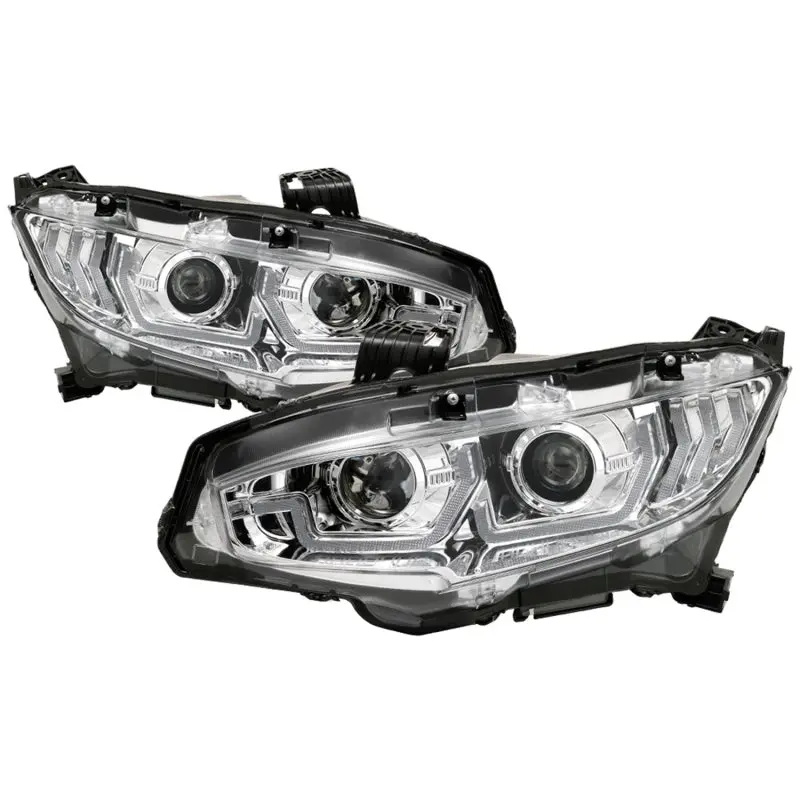 Spyder 16-18 Honda Civic 4Dr W/Led Seq Turn Sig Lights Proj Headlight - Chrome - Pro-Yd-Hc16-Seq-C 1
