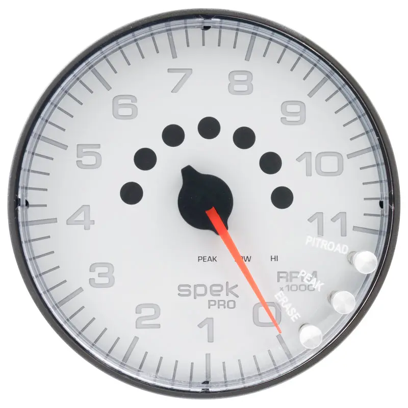 Autometer Spek-Pro Gauge Tachometer 5In 11K Rpm W/Shift Light & Peak Mem White/Black 1