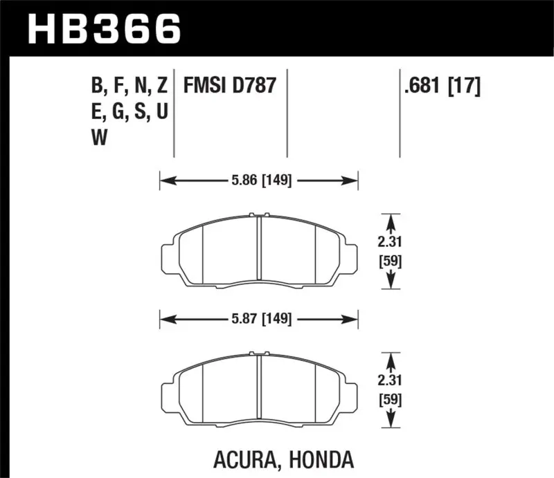 Hawk Hp Plus Front Brake Pads For Honda Accord (2004+), Tsx, Tl (1999–2008), Cl (2001–2003) 1