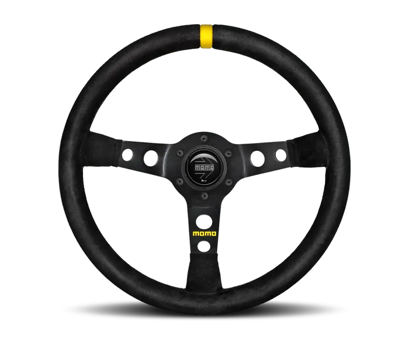 Momo Mod07 Steering Wheel – 350Mm, Black Suede Rim With Black Spokes And Single Stripe Accent 1