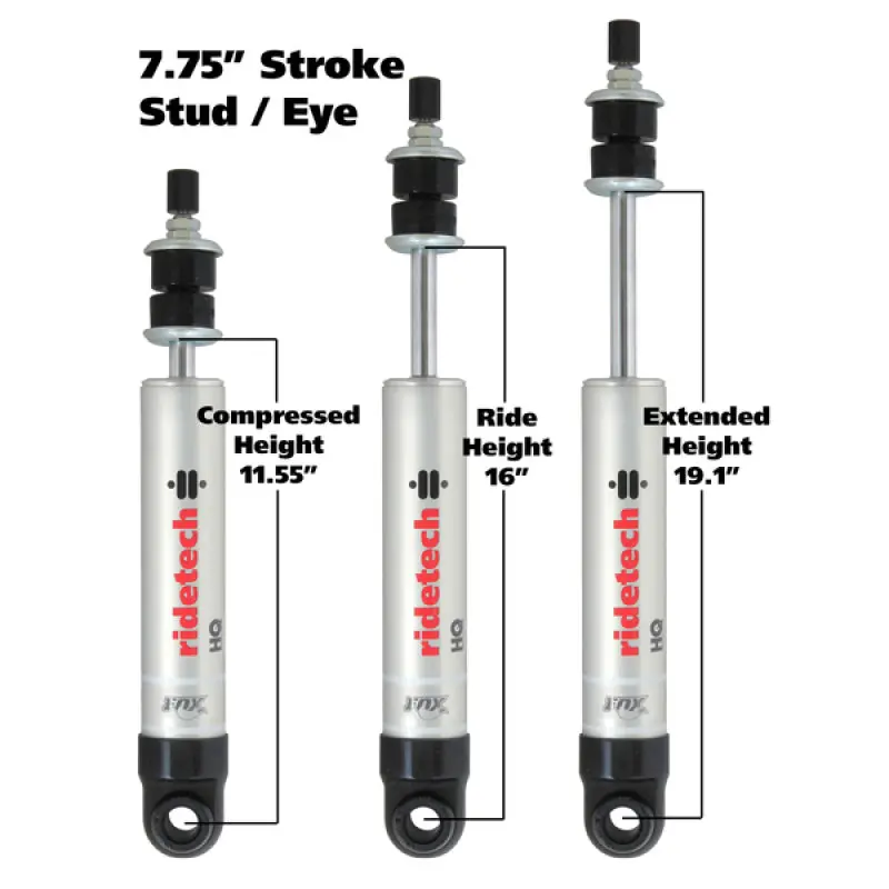 Ridetech Hq Series Shock Absorber Single Adjustable 7.55In Stroke Eye/Stud Mounting 11.55In X 19.1In 1